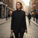 Dámske sako so stojáčikom Asymetrické zapínanie na gombík Voľnejší rovný strih Tri vrecká Polyester Do práce 9