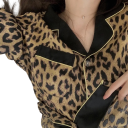 Dámské saténové pyžamo souprava košile s dlouhým rukávem a dlouhé kalhoty leopardí vzor univerzální velikost polyester a elastan na spaní 2