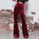 Dámské strečové kalhoty do zvonu s vysokým pasem Sametový vzhled s jemně zmačkanou strukturou Pružná látka Polyester a spandex 5