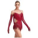 Dámske tanečné body s strapcami a kamienkami, nastaviteľné ramienka a rukavice, polyester nylon elastan, na latinu a vystúpenia 11
