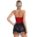 Dámské taneční šaty s flitry a třásněmi, vzhled vesty s límcem, halterový střih za krk, polyester elastan, na latinu a vystoupení 6