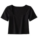 Dámské tričko s krátkým rukávem Elegantní čtvercový výstřih Přiléhavý střih Lehký žebrovaný materiál Stylový basic top pro každodenní 2