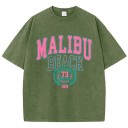 Dámské tričko s vintage potiskem MALIBU BEACH Volný střih Letní streetwear top Retro styl Oblečení pro volný čas Módní sportovní design 8