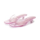 Dámské žabky na podpatku Průhledné letní pantofle mezi prsty z PVC Transparentní pásek Elegantní styl Na léto k šatům i na párty 2