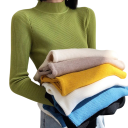 Damski pleciony sweter z bawełny i akrylu z okrągłym dekoltem Elegancki jednokolorowy sweter z długimi rękawami Uniwersalny rozmiar do codziennego noszenia 2