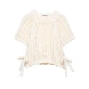 Damski pleciony sweter z krotkim rekawem Zawiązywanie na sznurki po bokach Jednokolorowy elegancki top z okrągłym dekoltem Poliester Rozne 5