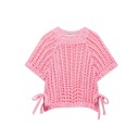 Damski pleciony sweter z krotkim rekawem Zawiązywanie na sznurki po bokach Jednokolorowy elegancki top z okrągłym dekoltem Poliester Rozne kolory 34