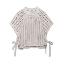 Damski pleciony sweter z krotkim rekawem Zawiązywanie na sznurki po bokach Jednokolorowy elegancki top z okrągłym dekoltem Poliester Rozne kolory 35