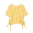 Damski pleciony sweter z krotkim rekawem Zawiązywanie na sznurki po bokach Jednokolorowy elegancki top z okrągłym dekoltem Poliester Rozne kolory 2