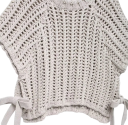 Damski pleciony sweter z krotkim rekawem Zawiązywanie na sznurki po bokach Jednokolorowy elegancki top z okrągłym dekoltem Poliester Rozne kolory 9