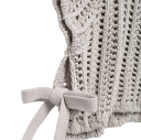 Damski pleciony sweter z krotkim rekawem Zawiązywanie na sznurki po bokach Jednokolorowy elegancki top z okrągłym dekoltem Poliester Rozne kolory 10