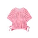 Damski pleciony sweter z krotkim rekawem Zawiązywanie na sznurki po bokach Jednokolorowy elegancki top z okrągłym dekoltem Poliester Rozne 7