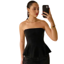 Damski pOdkoszulek Korset Bez Ramiączek Jednobarevne Wycięcie w O Przylegający Poliesterowy Top Elegancki Letni Styl 3