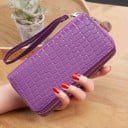 Damski podwójny portfel z paskiem na nadgarstek Dwa zamykane na zamek przegrody Błyszcząca skóra PU z wzorem krokodylowym Okrągłe 4