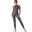 Damski sportowy kombinezon z ramiączkami i odkrytymi plecami, legginsy z zamkiem w dekolcie, jednolity fitness kombinezon z nylonu 4