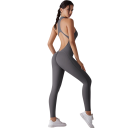 Damski sportowy overal z ramiączkami i odkrytymi plecami, legginsy z zamkiem w dekolcie, jednolity fitness overal z nylonu 17