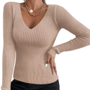 Damski sweter pleciony z bawełny i akrylu z dekoltem w serek Jednobarwny elegancki sweter z długim rękawem Uniwersalny rozmiar do codziennego noszenia 13