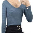 Damski sweter pleciony z bawełny i akrylu z dekoltem w serek Jednobarwny elegancki sweter z długim rękawem Uniwersalny rozmiar do codziennego noszenia 8