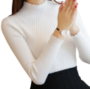 Damski sweter pleciony z bawełny i poliestru z okrągłym dekoltem Jednokolorowy elegancki sweter z długim rękawem Uniwersalny rozmiar do codziennego noszenia 5
