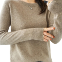 Damski sweter pleciony z poliesteru i akrylu z okrągłym dekoltem Jednokolorowy elegancki sweter z długim rękawem Uniwersalny rozmiar do codziennego noszenia 11