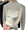 Damski sweter z golfem i pluszowym wnętrzem Jednokolorowy ciepły sweter z bawełny i akrylu z długim rękawem Uniwersalny rozmiar Zimowa moda 18