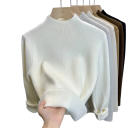 Damski sweter z golfem i pluszowym wnętrzem Jednokolorowy ciepły sweter z bawełny i akrylu z długim rękawem Uniwersalny rozmiar Zimowa moda 4