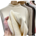 Damski sweter z golfem i pluszowym wnętrzem Jednokolorowy ciepły sweter z bawełny i akrylu z długim rękawem Uniwersalny rozmiar Zimowa moda 5