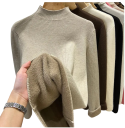 Damski sweter z golfem i pluszowym wnętrzem Jednokolorowy ciepły sweter z bawełny i akrylu z długim rękawem Uniwersalny rozmiar Zimowa moda 8
