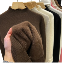 Damski sweter z golfem i pluszowym wnętrzem Jednokolorowy ciepły sweter z bawełny i akrylu z długim rękawem Uniwersalny rozmiar Zimowa moda 13