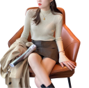 Damski sweter z golfem z poliestru i bawełny Jednokolorowy sweter dziany z długim rękawem Elegancki top w uniwersalnym rozmiarze na zimę 9