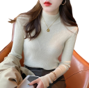 Damski sweter z golfem z poliestru i bawełny Jednokolorowy sweter dziany z długim rękawem Elegancki top w uniwersalnym rozmiarze na zimę 14