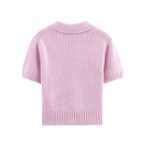 Damski swetrowy crop top z kołnierzykiem Krótki rękaw Trzy sznurki do wiązania z przodu Jednokolorowy letni top Różne kolory Poliester Bawełna 9