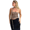 Damski top bez ramiączek z tiulu ze wzorem w panterkę i krojem bandeau, modny krótki top z odkrytymi ramionami, letnia elegancka top 2