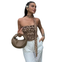 Damski top bez ramiączek z tiulu ze wzorem w panterkę i krojem bandeau, modny krótki top z odkrytymi ramionami, letnia elegancka top 3