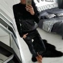 Damski zestaw aksamitny bluza i spodnie Bluza z okrągłym dekoltem i długim rękawem Wąskie spodnie z kieszeniami Błyszczący 1