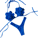 Damskie bikini z topem z motywem kwiatów 3D i stringami. Wiązany kąpielówki z motywem kwiatów, który zapewni stylowy wygląd na plaży lub przy basenie. 5