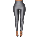 Damskie błyszczące obcisłe legginsy z wysokim stanem Elastyczne modne legginsy do ćwiczeń i wypoczynku Spodnie slim Nowoczesny sportowy styl 7