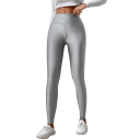 Damskie błyszczące obcisłe legginsy z wysokim stanem Elastyczne modne legginsy do ćwiczeń i wypoczynku Spodnie slim Nowoczesny sportowy styl 5