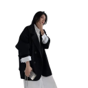 Damskie eleganckie sako z kołnierzykiem i kieszeniami Jednobarwne sako na guziki z poliestru Stylowy żakiet w różnych kolorach do pracy 11