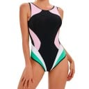 Damskie jednoczęściowe kostiumy kąpielowe Szerokie ramiączka Dekolt w O Paski Spandex Nylon Elastyczne sportowe eleganckie kostiumy 4