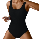 Damskie jednoczęściowe kostiumy kąpielowe Wycięcie w O Szerokie ramiączka Nylon Spandex Jednokolorowe Elastyczne Wygodne kostiumy kąpielowe na morze i basen 7