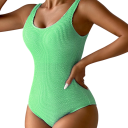Damskie jednoczęściowe kostiumy kąpielowe Wycięcie w O Szerokie ramiączka Nylon Spandex Jednolite Elastyczne Wygodne kostiumy 17
