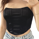 Damskie koronkowe crop topy bez ramiączek z dekoltem w kształcie O jednokolorowy krótki top z poliestru i spandexu modelujący sylwetkę 2