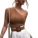 Damskie Koszulka Jednobarwne asymetryczne Na jedno ramię Crop top Materiał poliester bawełna Nowoczesny letni top dla kobiet 4