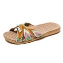 Damskie letnie kapcie w stylu boho z kolorowymi tkanymi paskami Wygodna płaska podeszwa Lekkie buty do wewnątrz i na zewnątrz 4