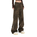 Damskie luźne jeansy z nadrukiem w panterkę Brązowe szerokie nogawki Casual Jeansy Streetwear Stylowe spodnie z nadrukiem w panterkę 1