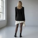 Damskie przedłużone sako z plisowanym dołem Asymetryczne zapięcie na złoty guzik Bez klap Polyester Czarne Do pracy i na wieczór 7