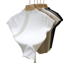 Damskie swetrowe t-shirt z bawełny i poliestru z krótkim rękawem Jednobarwna pleciona koszulka z dekoltem w kształcie O Elegancki i wygodny 6