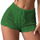 Damskjorts Hög midja Snörning Virkad Genombruten Enfärgad Polyester Sommar strandiga lösa shorts 2