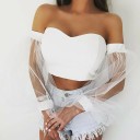 Dámsky biely crop top s priesvitnými rukávmi 5